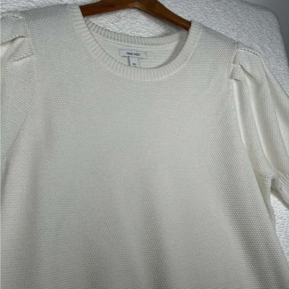 Nine West Cream Textured Knit Puff Sleeve Sweater Top | XXL - Picture 4 of 8